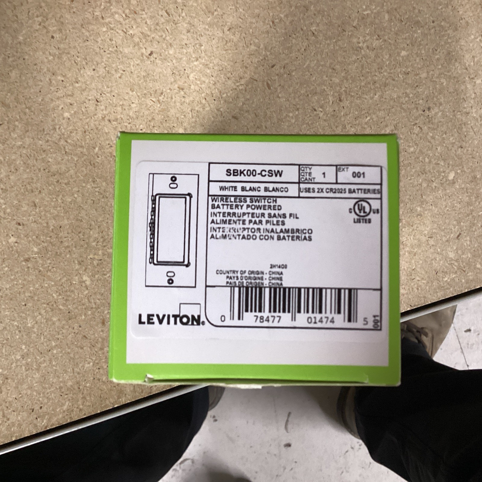 Leviton SBK00-CSW White Wireless Switch Battery Powered