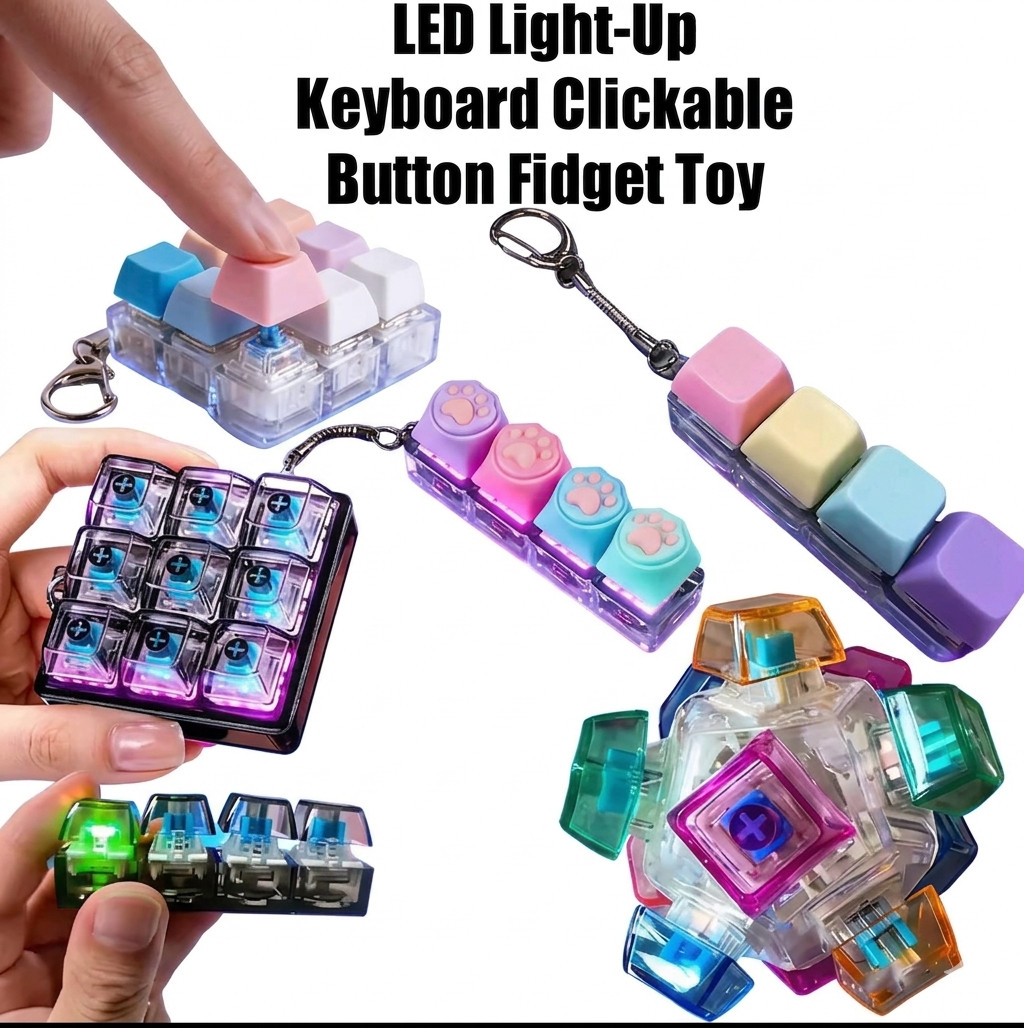 Keyboard Fidget Toys for Adults Keyboard Clicker with LED Light Keychain Fidget