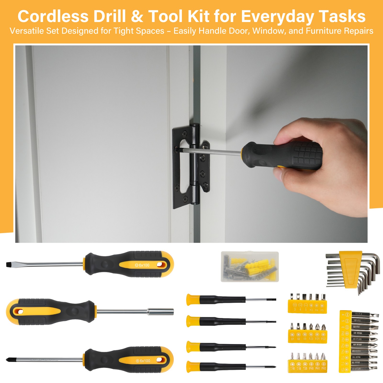 ANXTECH 154pcs Electric Drill Tool Kit Hand Tool Set Cordless Portable Toolbox