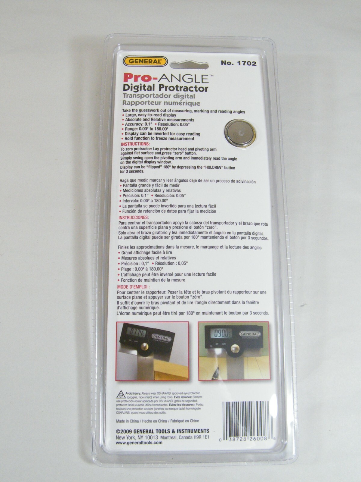 ULTRATECH GENERAL PRO-ANGLE 6" DIGITAL PROTRACTOR 0-180 DEGREES NO. 1702, NEW