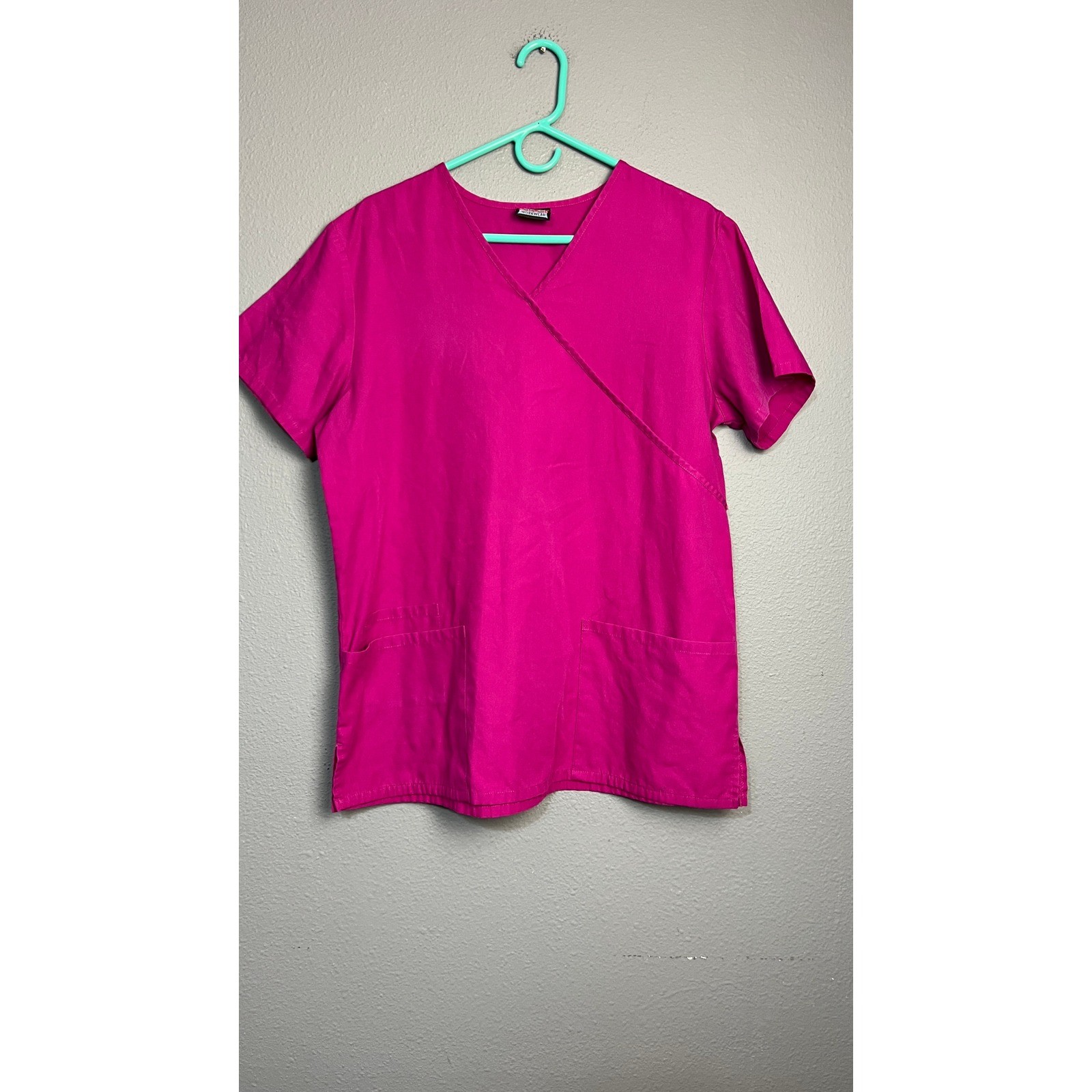 Cherokee Workwear Pink Mock Wrap V-Neck Scrub Top Short Sleeve Medical Uniform