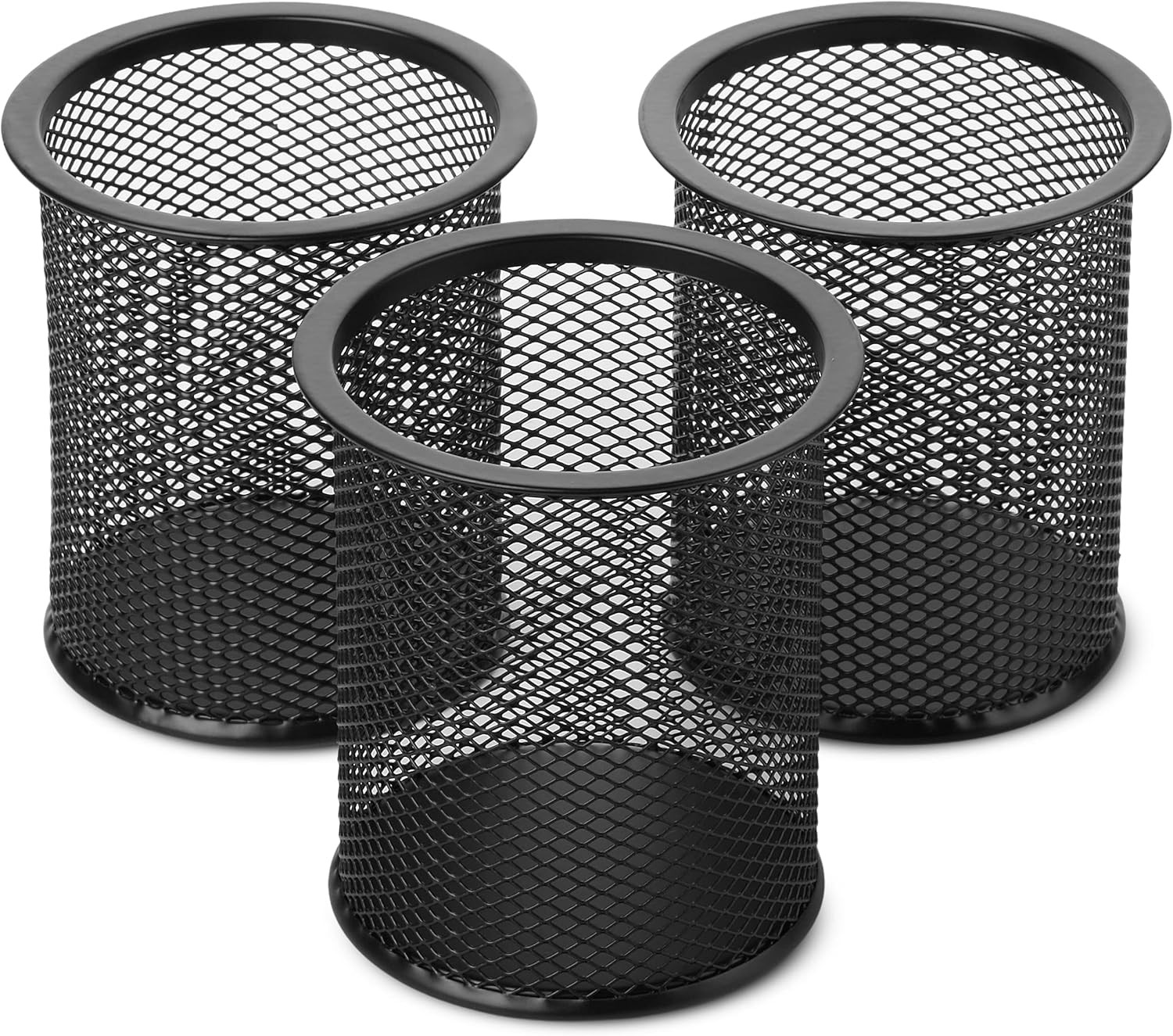 3pcs Metal Mesh Pencil Cup Holder Black Organizer Desk Pen Cups