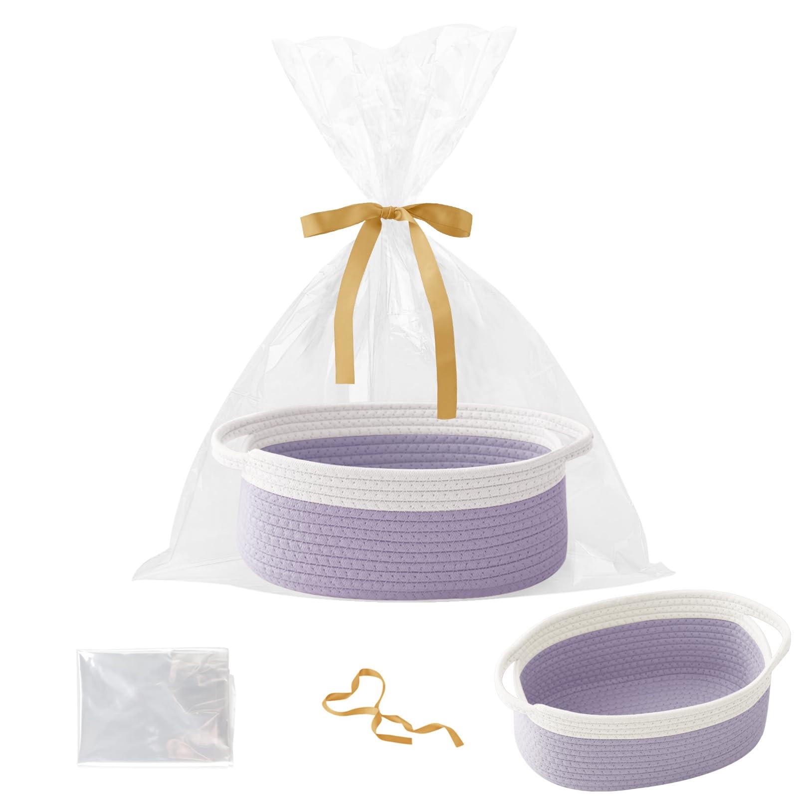 HZFTJOY Small Woven Rope Basket-Empty Gifts Basket with Bag and Ribbons,Cute ...