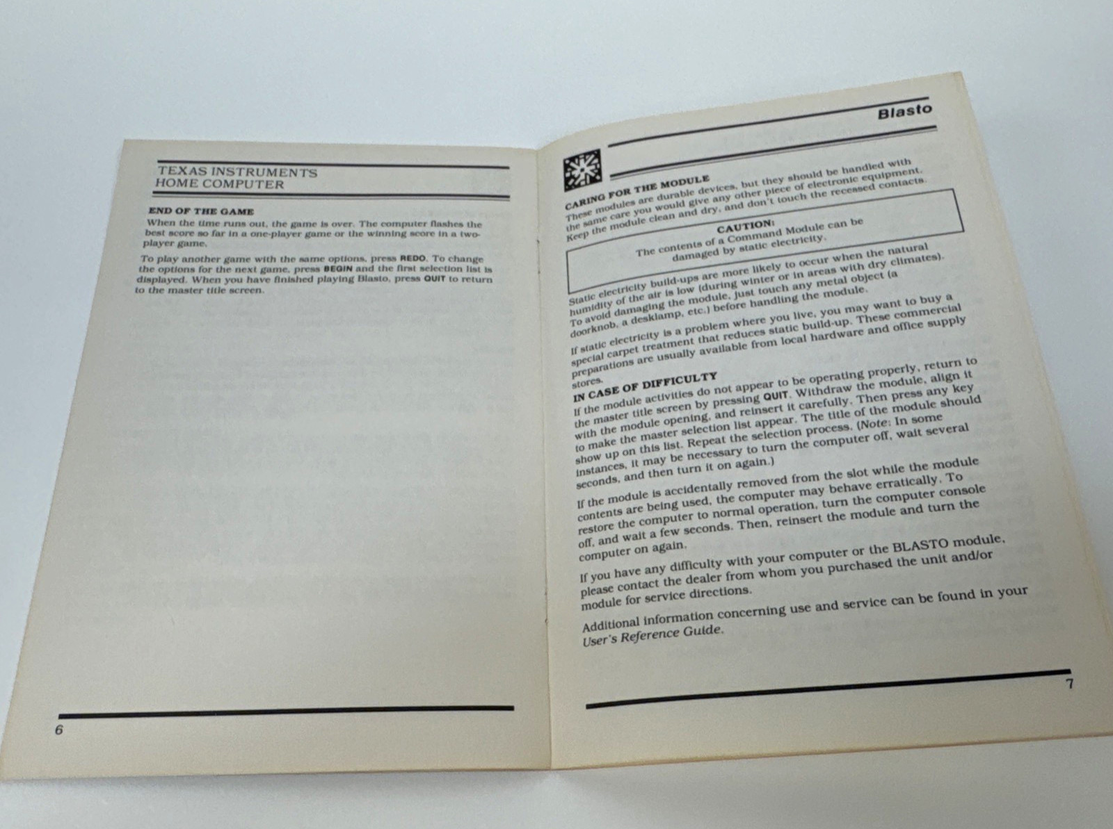 Blasto Texas Instruments Home Computer Booklet