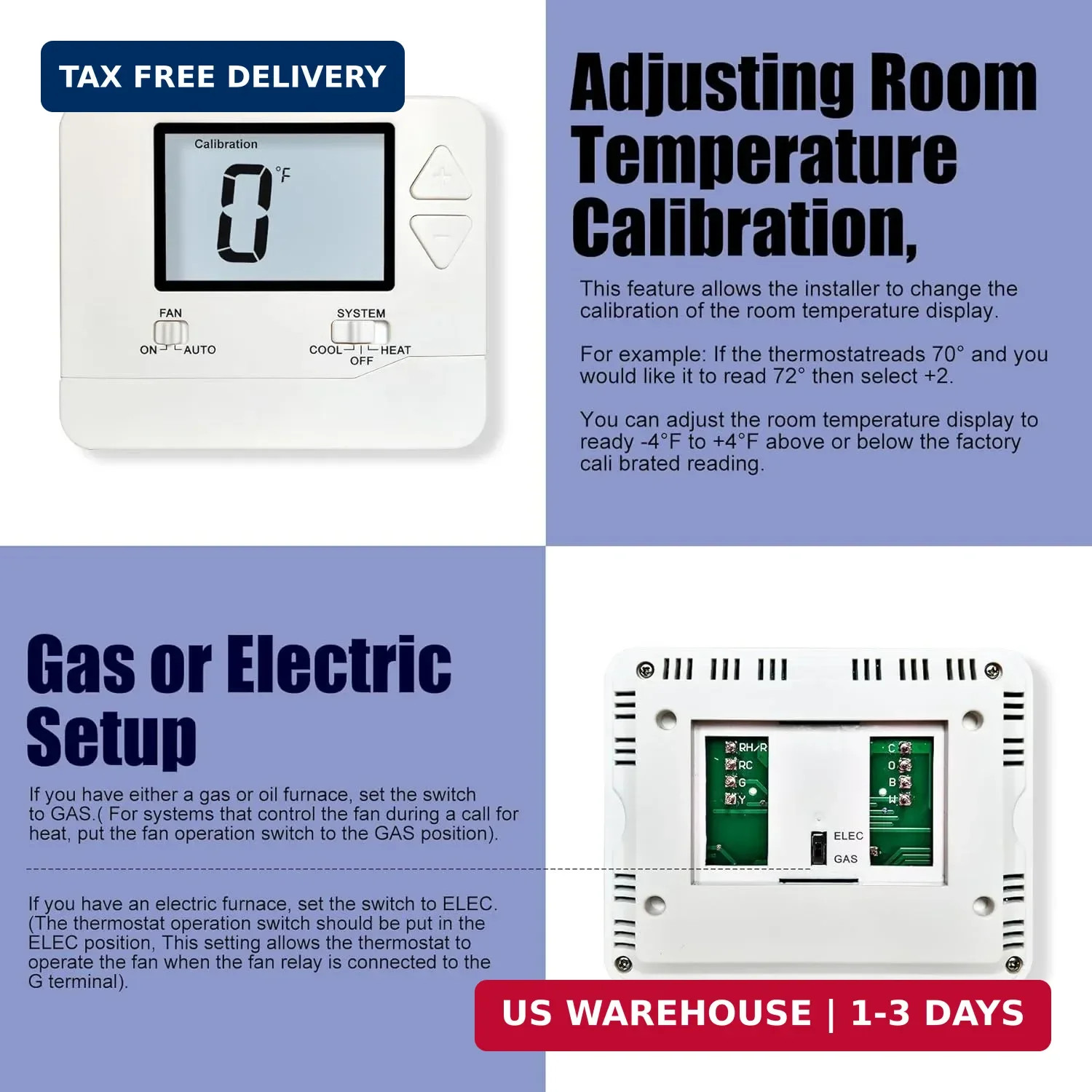 Heagstat Non-Programmable Thermostat for Home Conventional Single-Stage System,