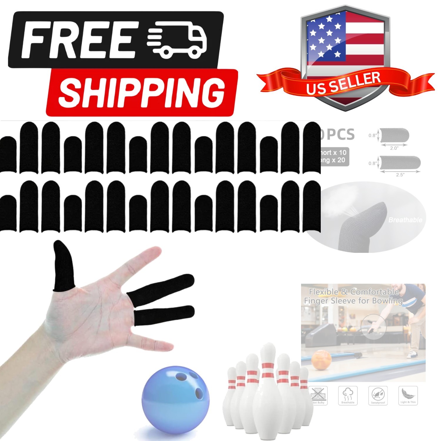 30 Pieces Finger Sleeves for Bowling, Disposable Bowling Thumb Sleeves Anti-S...