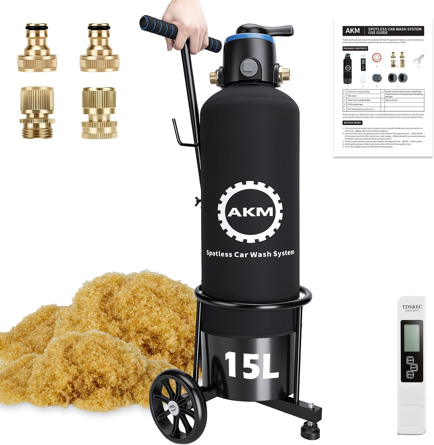 AKM Spotless Water System for car wash,Pre-Filled with 15L DI Resin, with Bypass