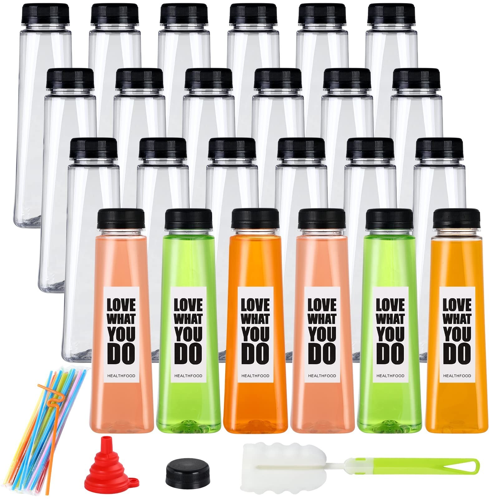 24 Pack 12oz Empty PET Plastic Juice Bottles with Leak-Proof Caps Lids, Reusa...