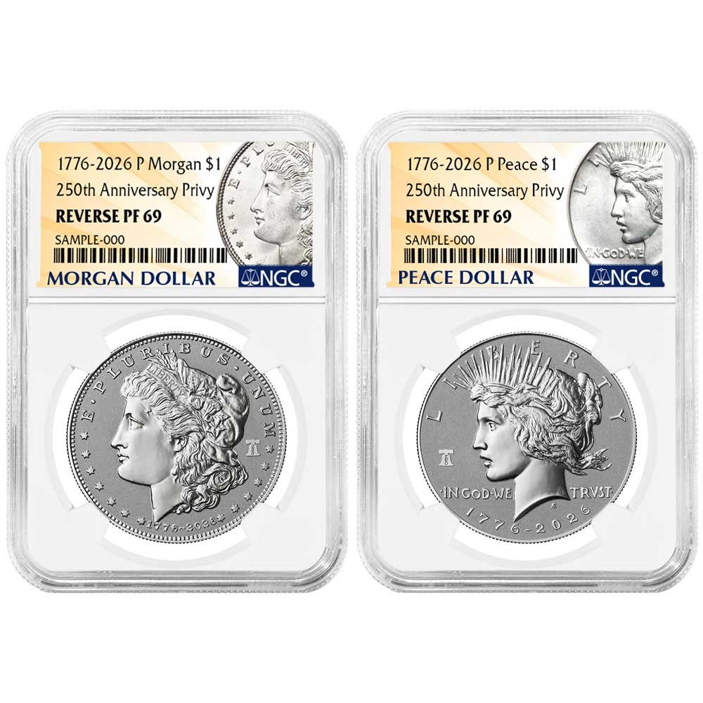 2pc Set – 2026-P $1 Reverse Proof Morgan and Peace Silver Dollar NGC PF69