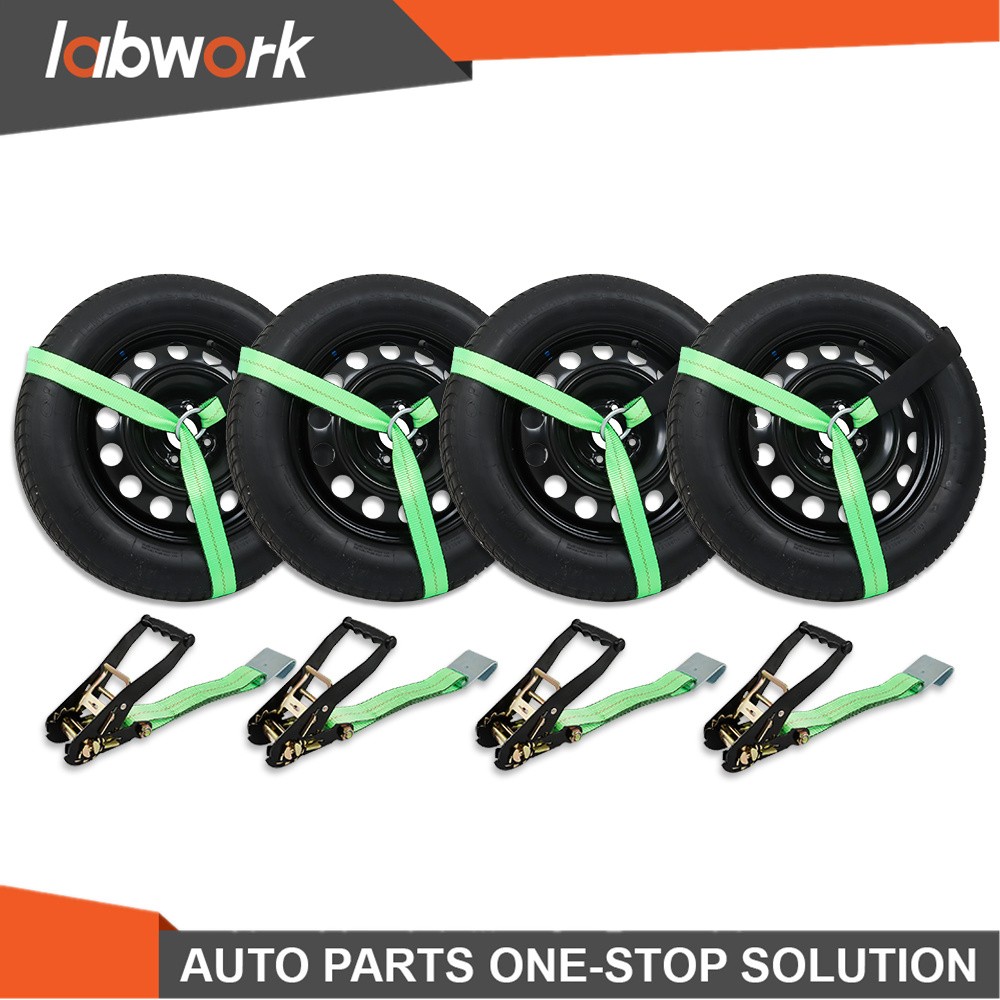 Labwork Car Tie down with Flat Hooks Lasso Style 2 Inch X 96 Inch 4 Pack High-Vi