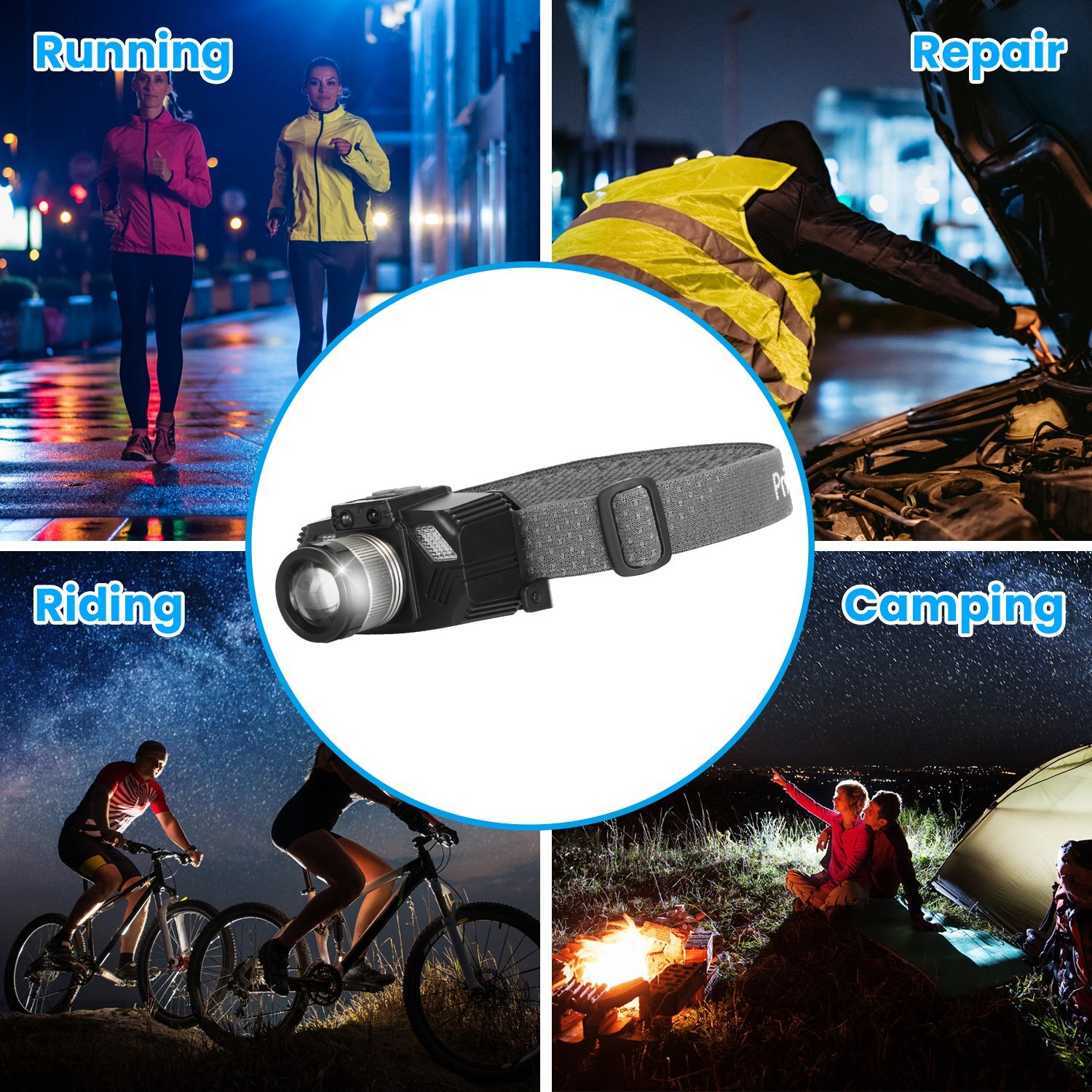 LED Headlamp Light Rechargeable Headlight Zoomable Head Torch Lamp Flashlight