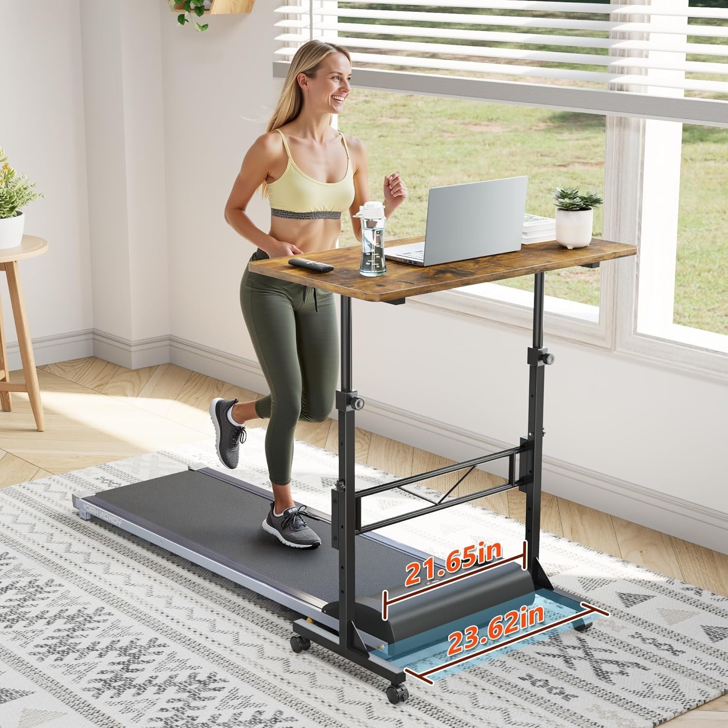 Portable 32-Inch Adjustable Standing Desk with Wheels - Rustic Finish