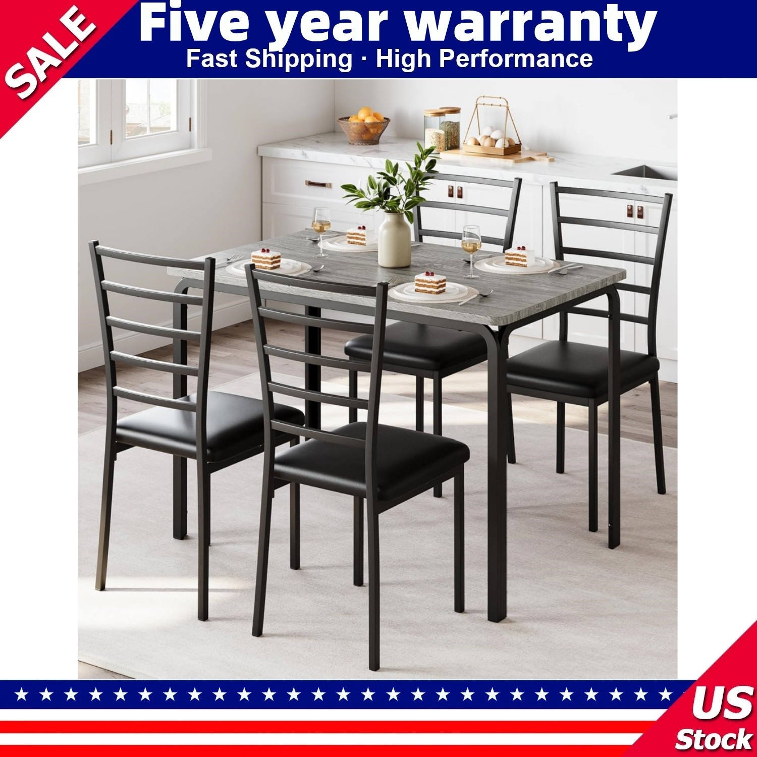 🔥5 Piece Kitchen Dining Room Table Set Kitchen Table and Chairs Dinette Furnitu