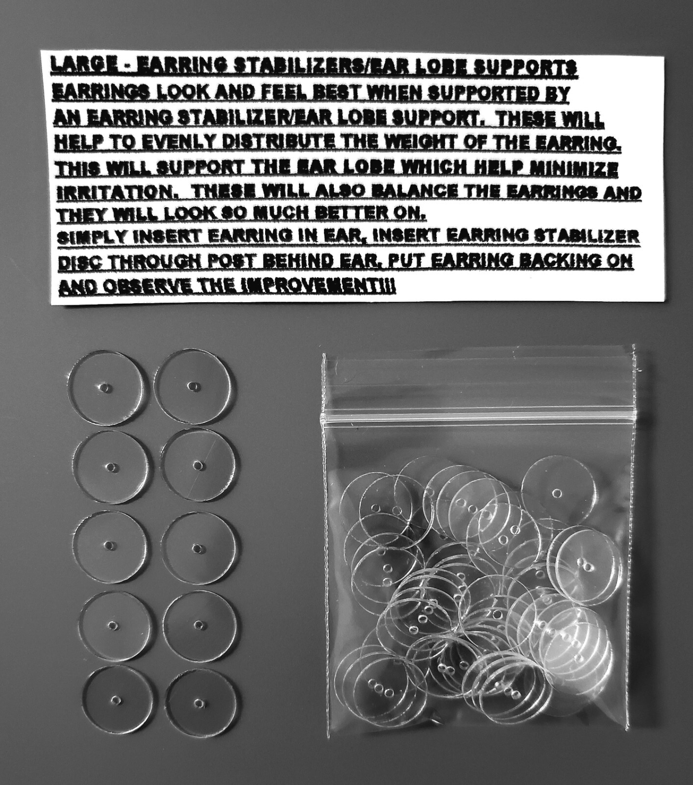 RARE LARGE 12MM EARRING STABILIZERS PROTECTORS ROUND PLASTIC DISCS SUPPORT BACKS