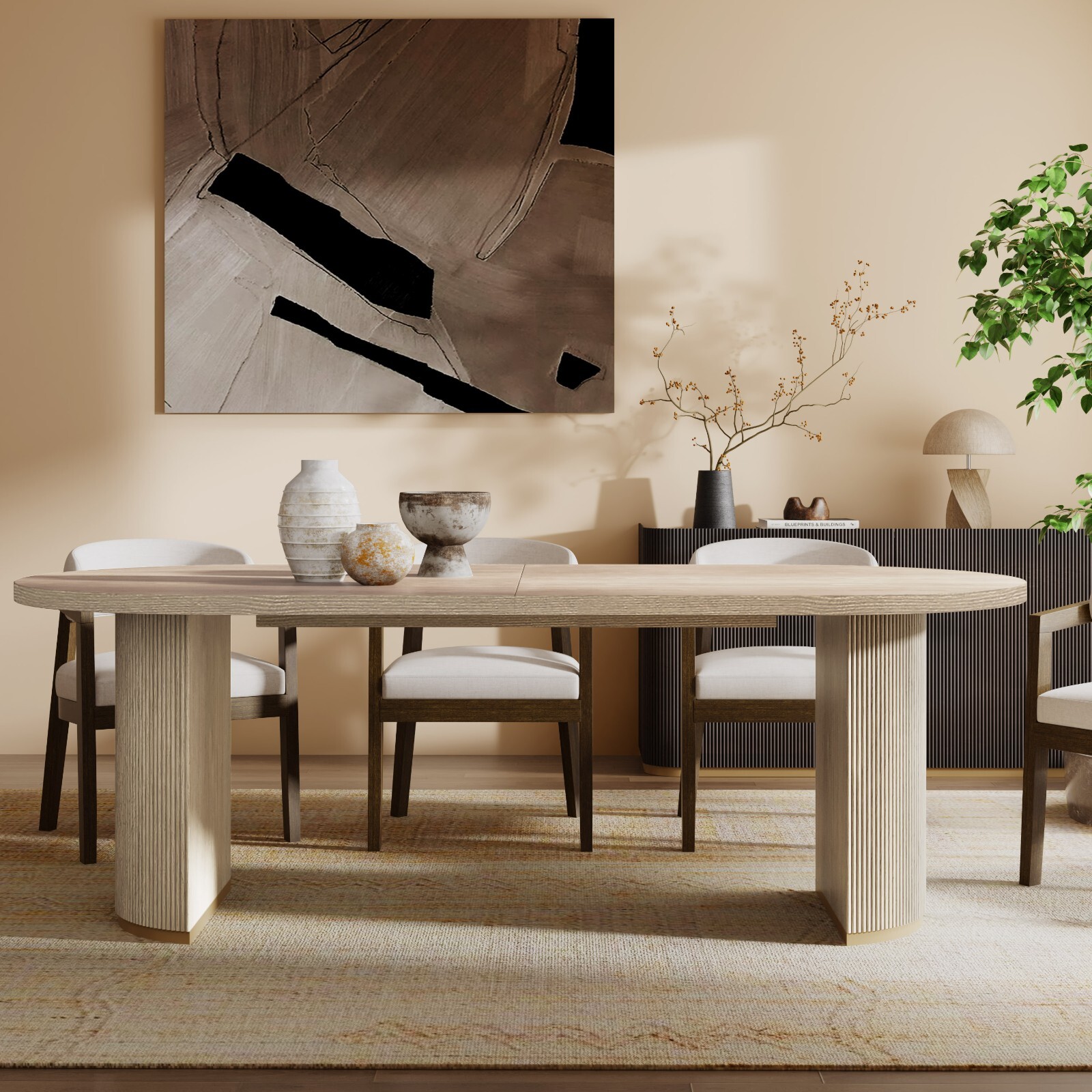 Modern Rustic Oval Dining Table for 6 – 88" Wood Table with Double Pedestal Base