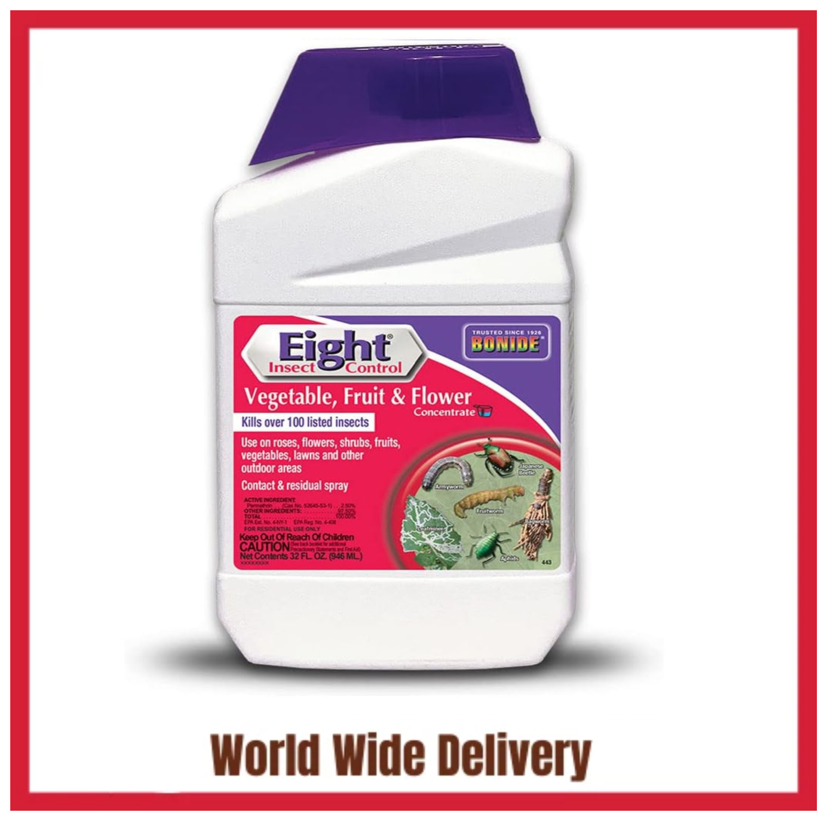 Bonide Eight Insect Control Vegetable, Fruit & Flower, 32 oz Concentrate Long La