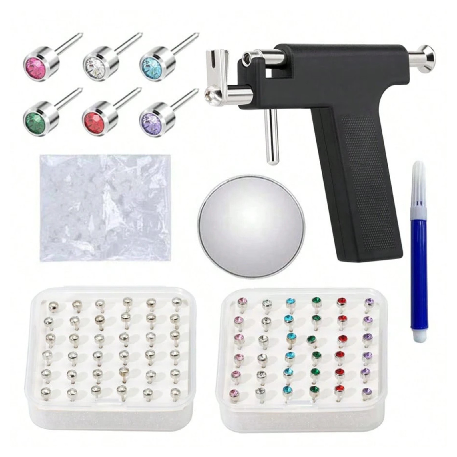 Ear Piercing Gun 36X Painless Self Piercing Rivet Gun Ear Navel w/Stud Earrings