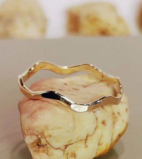 Solid Gold Hammered Wave Ring, Gold Thumb Ring, Stacking Gold Ring, Dainty Band