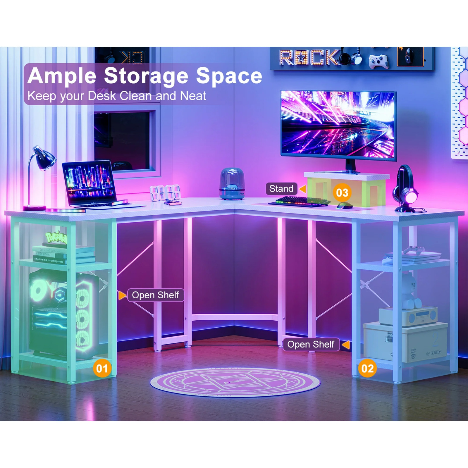 GUNAITO L Shaped Gaming Desk with CPU Stand, 61" Modern Corner Computer Desk,Rev