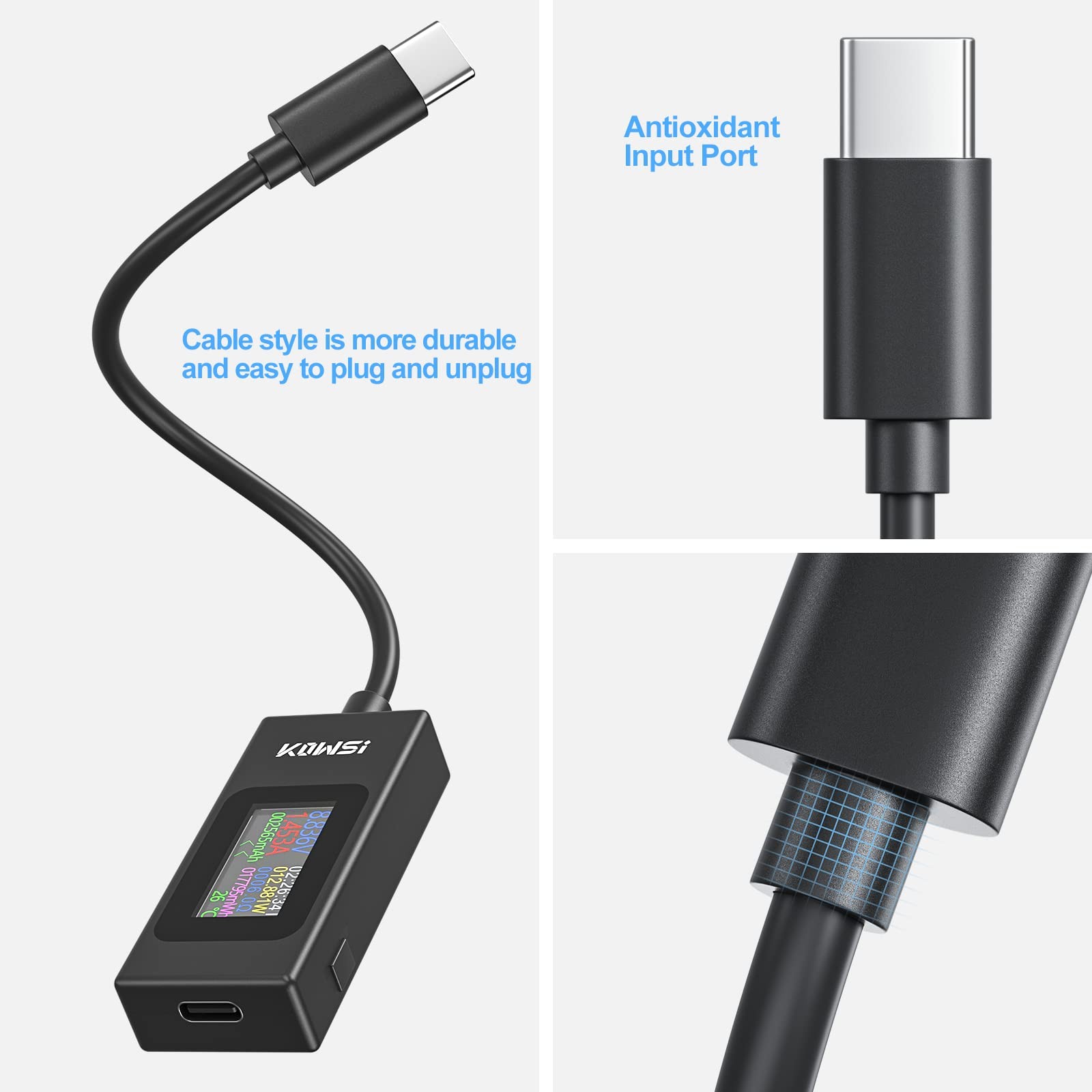 YOJOCK USB C Tester Power Meter 4-30V 0-6.5A Classic Version, Black/Silver
