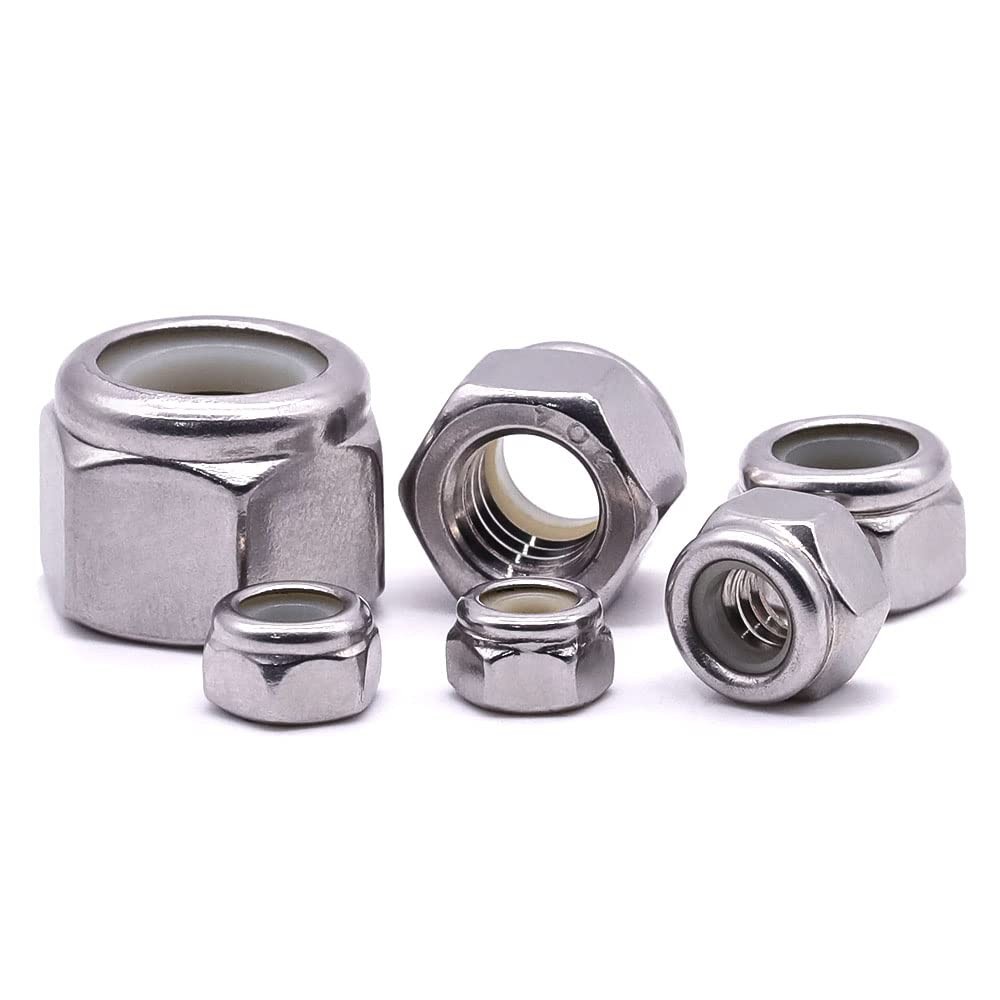 #8-32 Nylon Lock Nuts, 304 Stainless Steel (18-8) Hex Insert #8-32, Silver