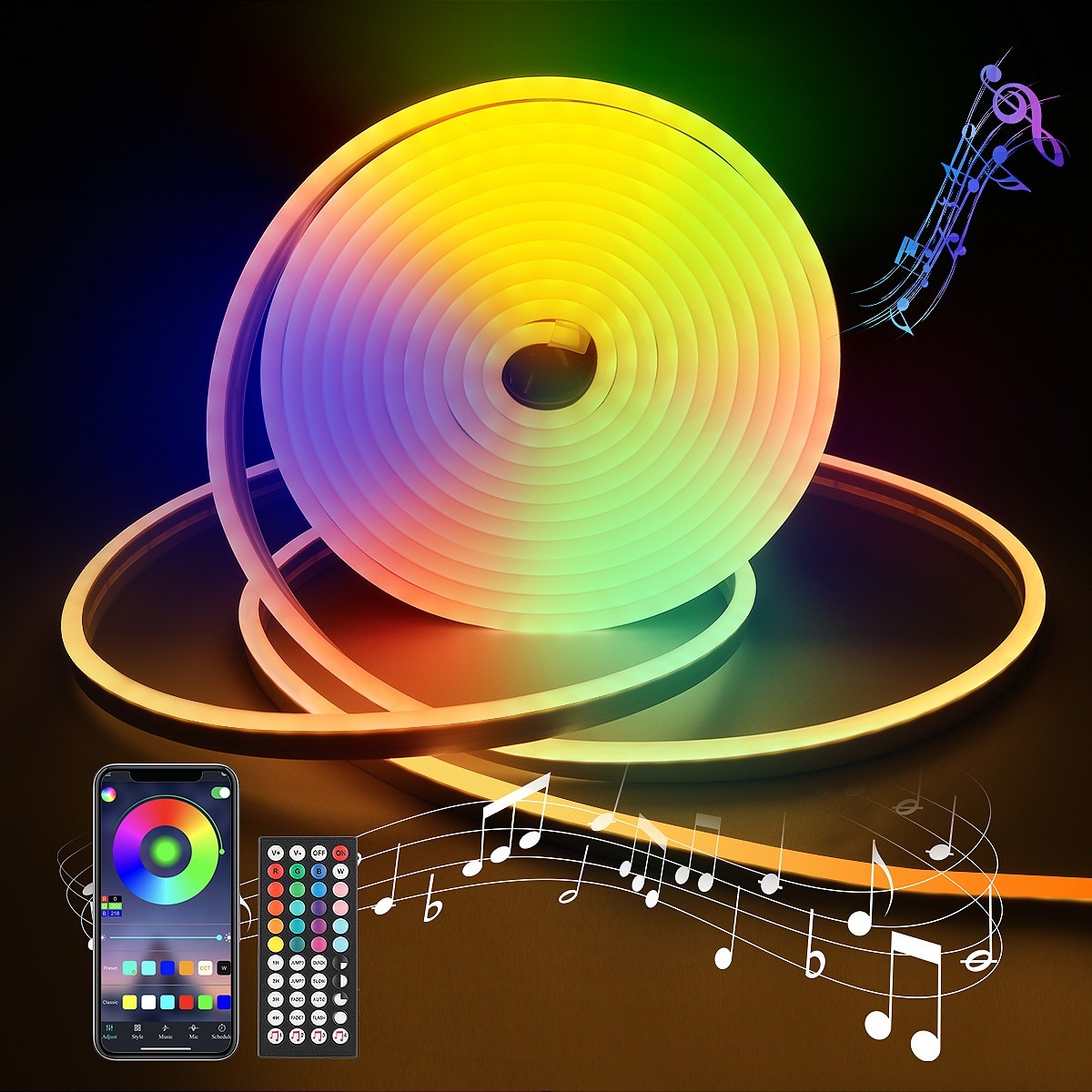 5M Neon LED Strip Strip RGB/Solid Color Flex Hose String Lights Waterproof