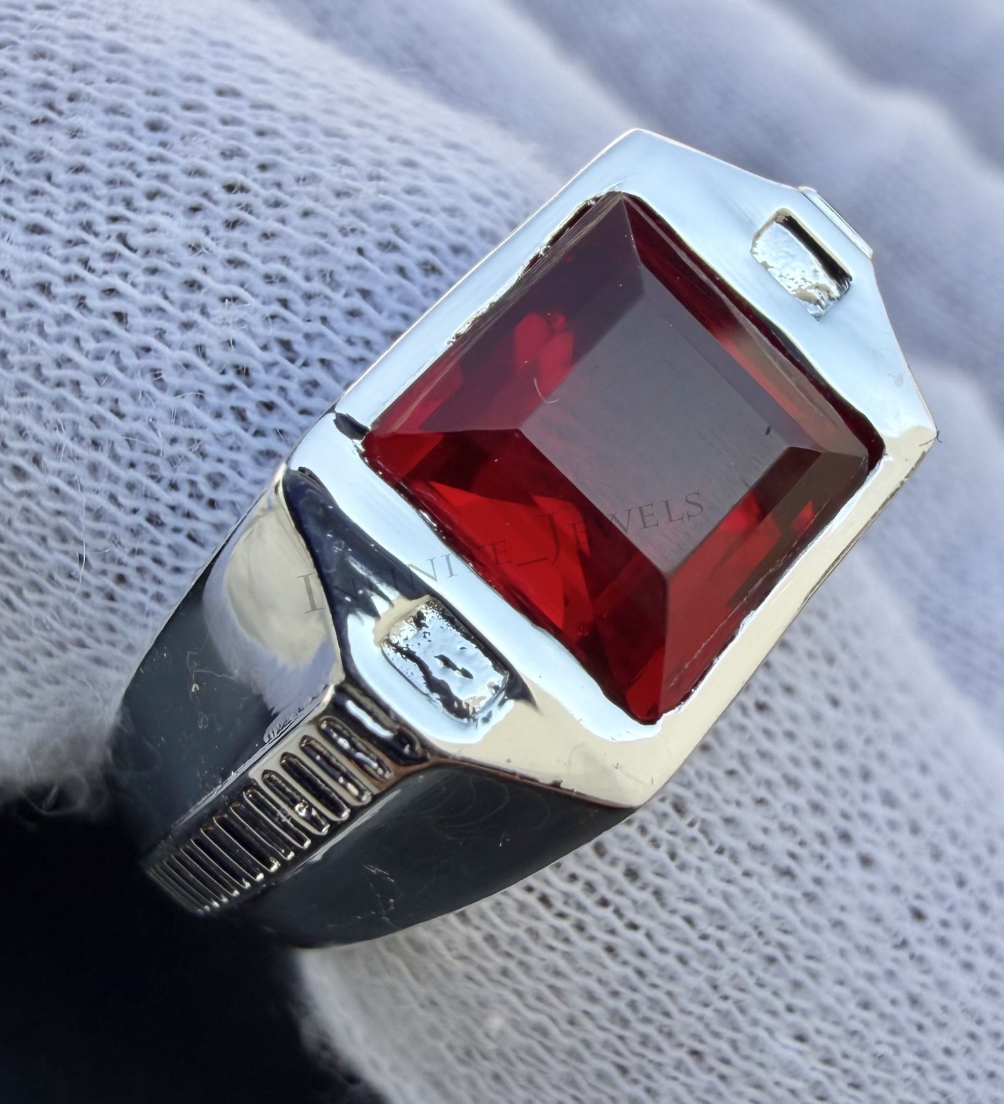 Natural Red Garnet Signet Ring 925 Silver Handmade Ring, Men's Signet Ring