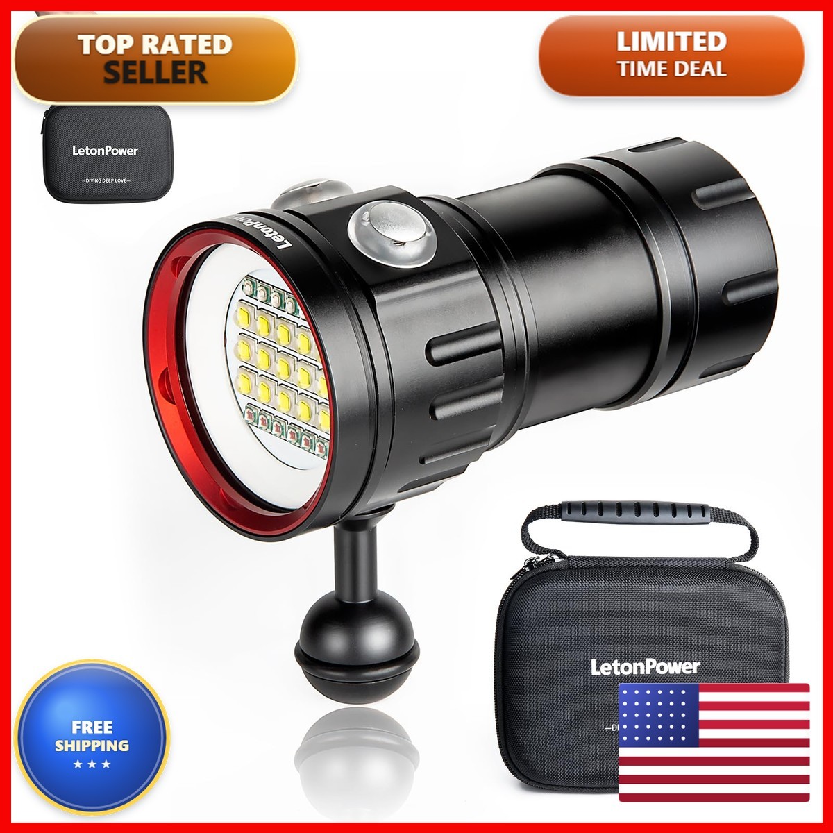 LetonPower B15 Dive Light Flashlight 8000Lumens Video Lights 80m Scuba Dive