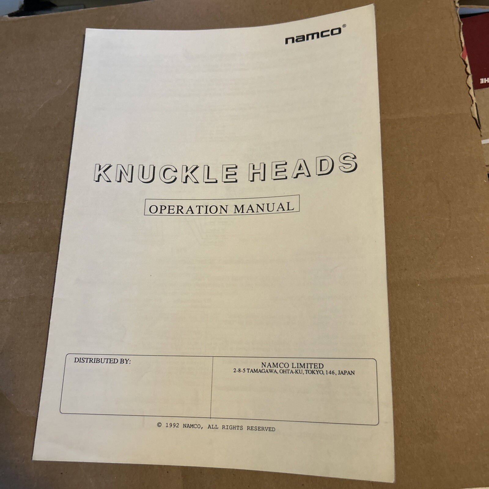 original  arcade Video  game owners manual Knuckle Heads  Namco Japan