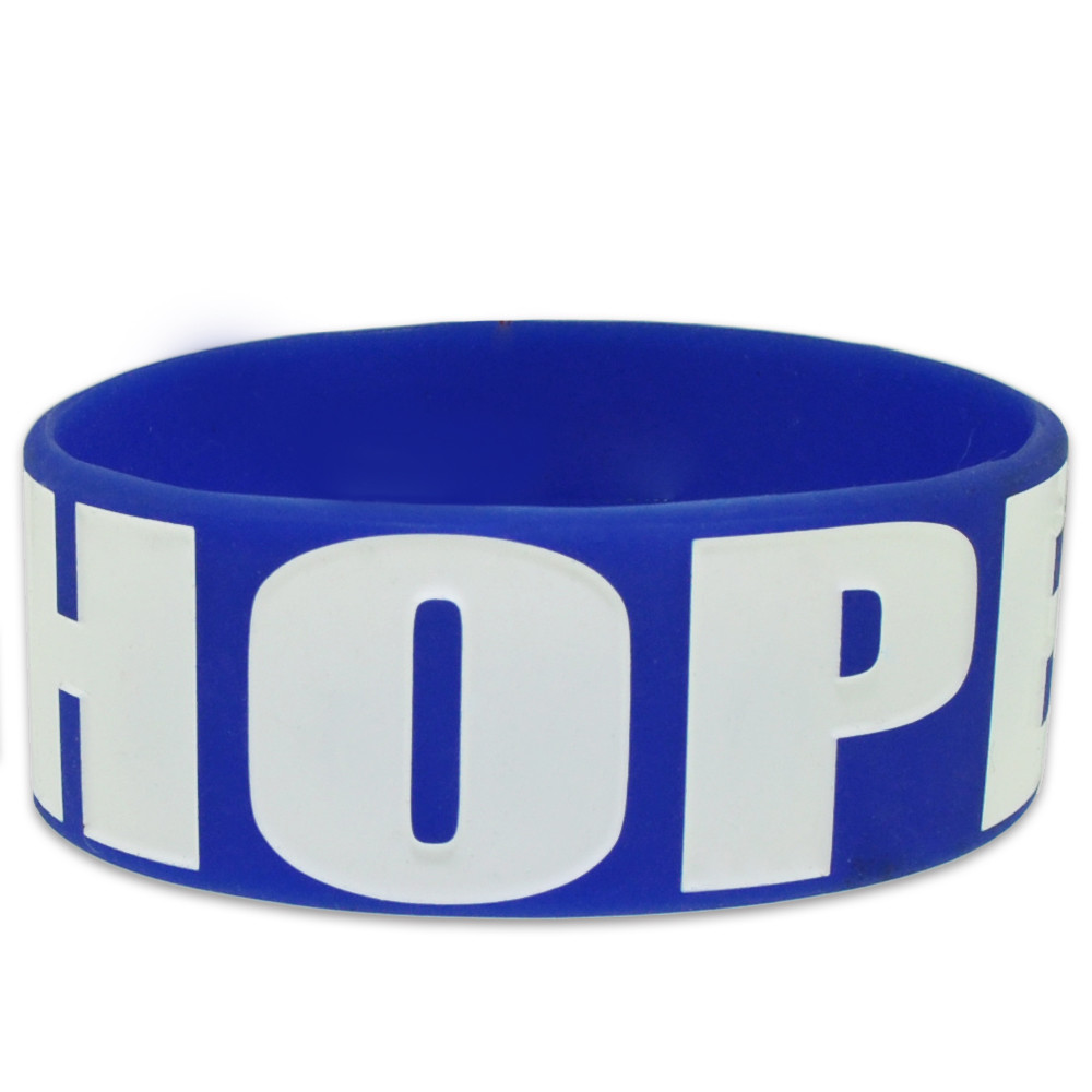 PinMart's Blue HOPE Awareness Wide Rubber Silicone Bracelet
