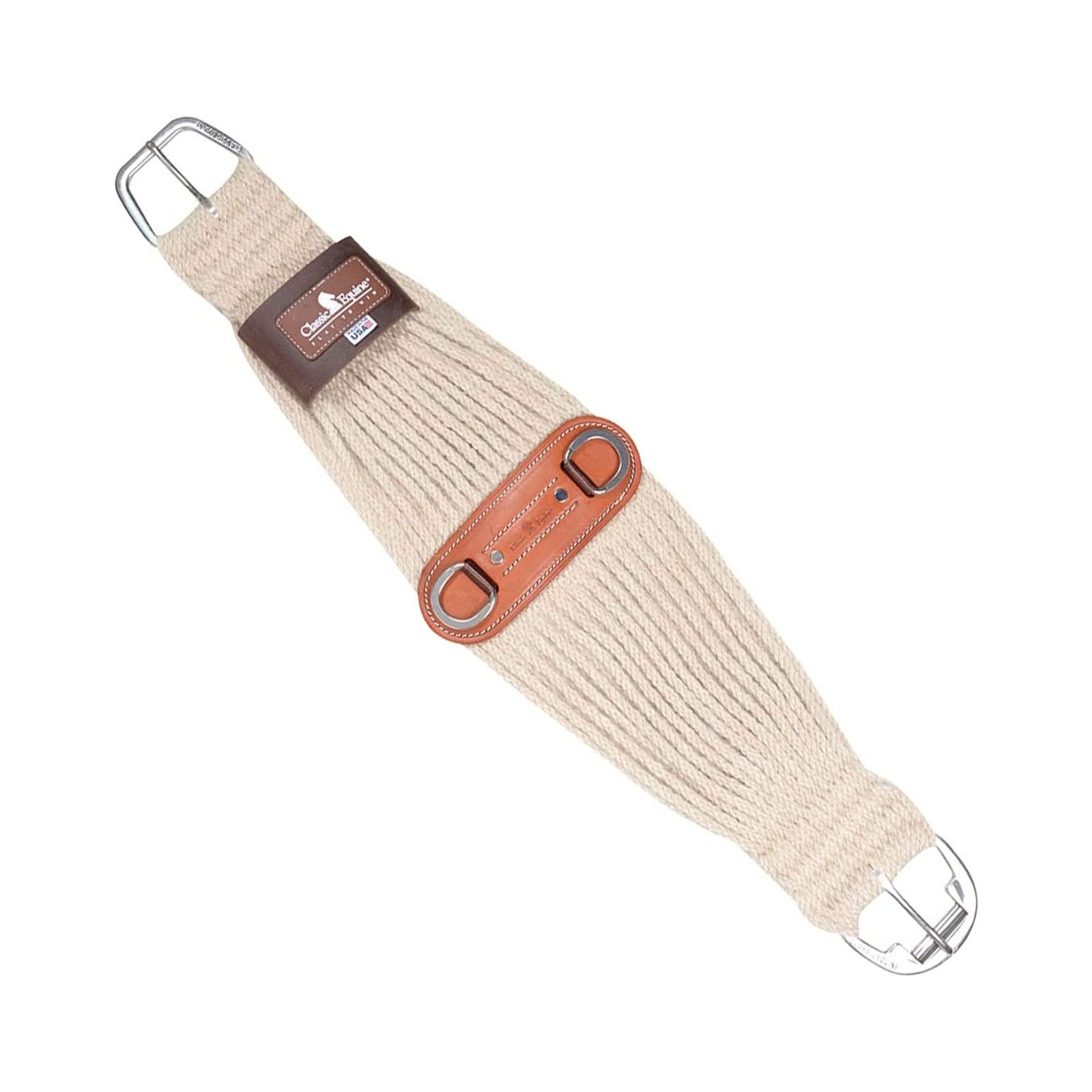 CLASSIC EQUINE 100% Mohair 31-Strand 34in Natural Roper Cinch w/ Leather Center