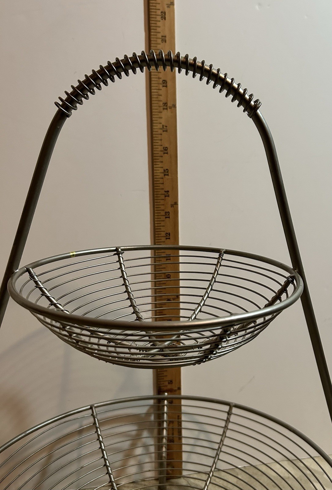 Pottery Barn Basket 2 Tier Silver Wire Fruit & Bread Countertop Display 18" Tall