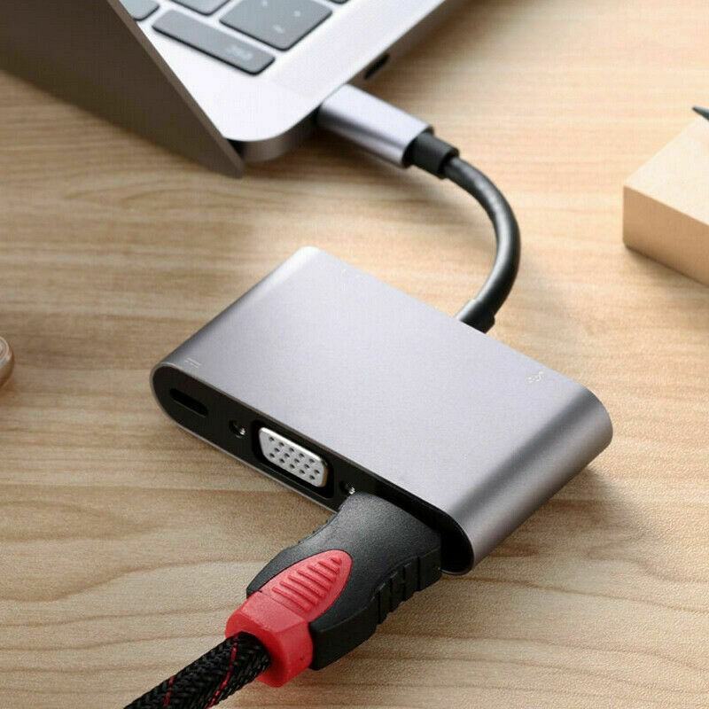 Type C to HDMI/VGA/USB 3.0/3.5mm Audio/USB-C PD Port 5 in1 Adapter Converter Hub