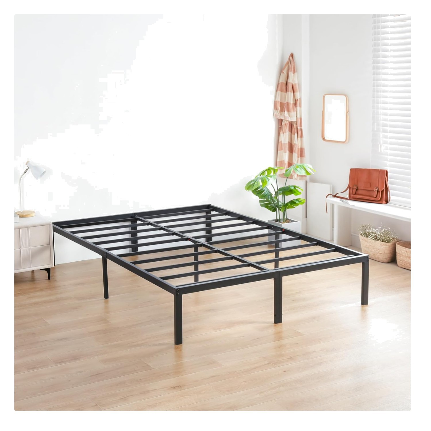 Elegant 14-Inch Heavy Duty Steel Bed Frame - Queen Size, Noise-Free & Storage