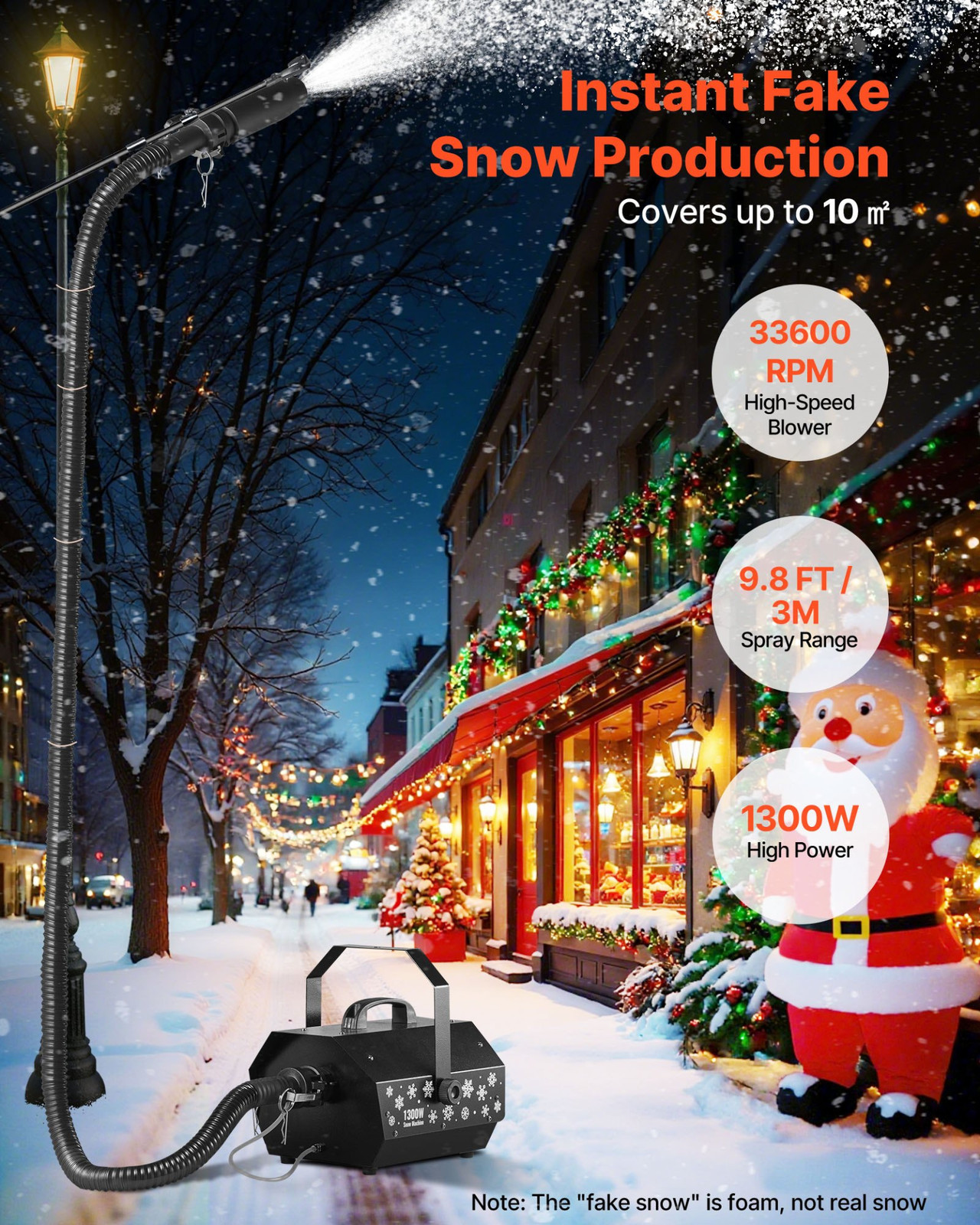 Snow Machine 1300W Super Silent Snow Maker w/ Remote for Parties Events