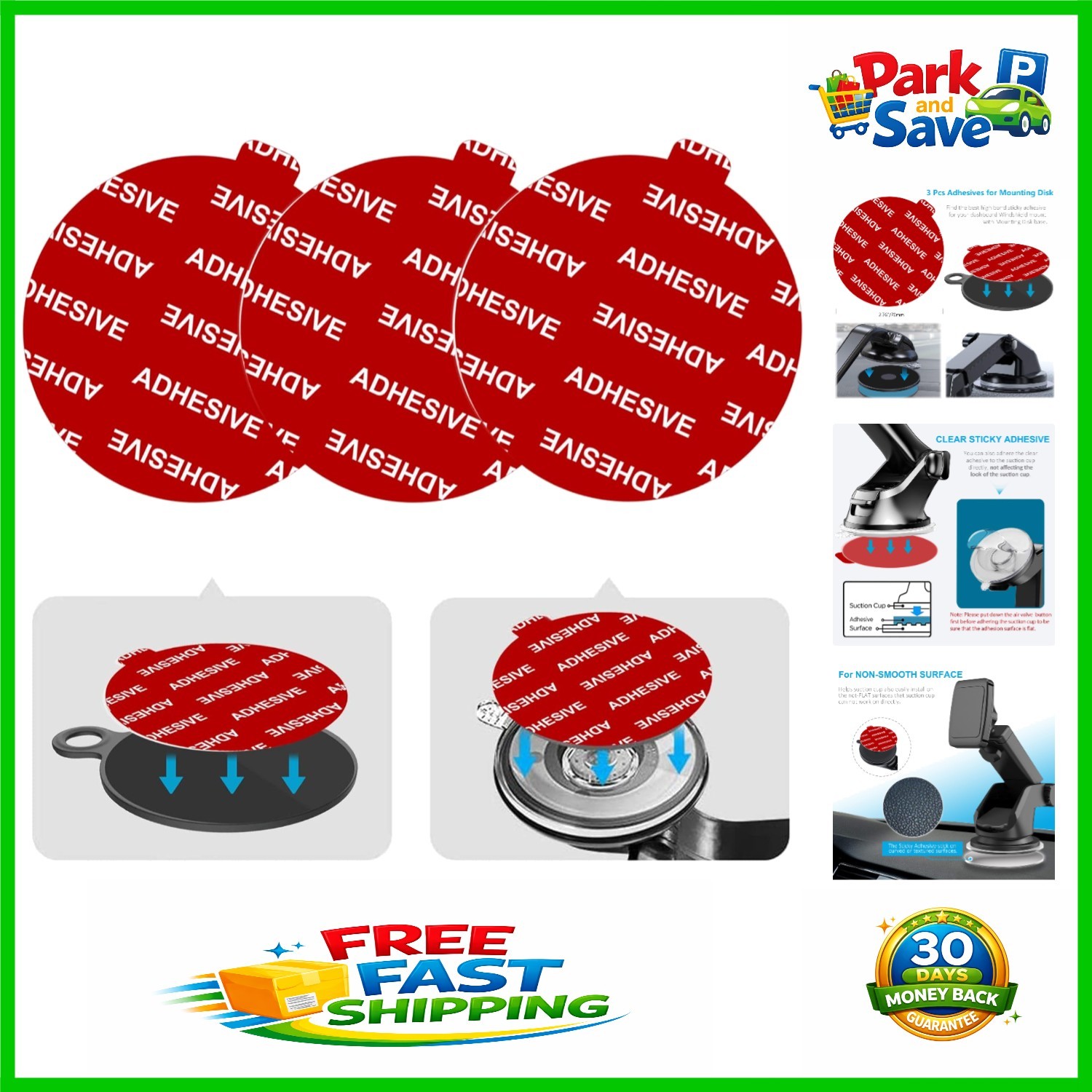 3PCS Heat-Resistant Double-Sided Adhesive Pads for Car Phone Mounts - 2.76"