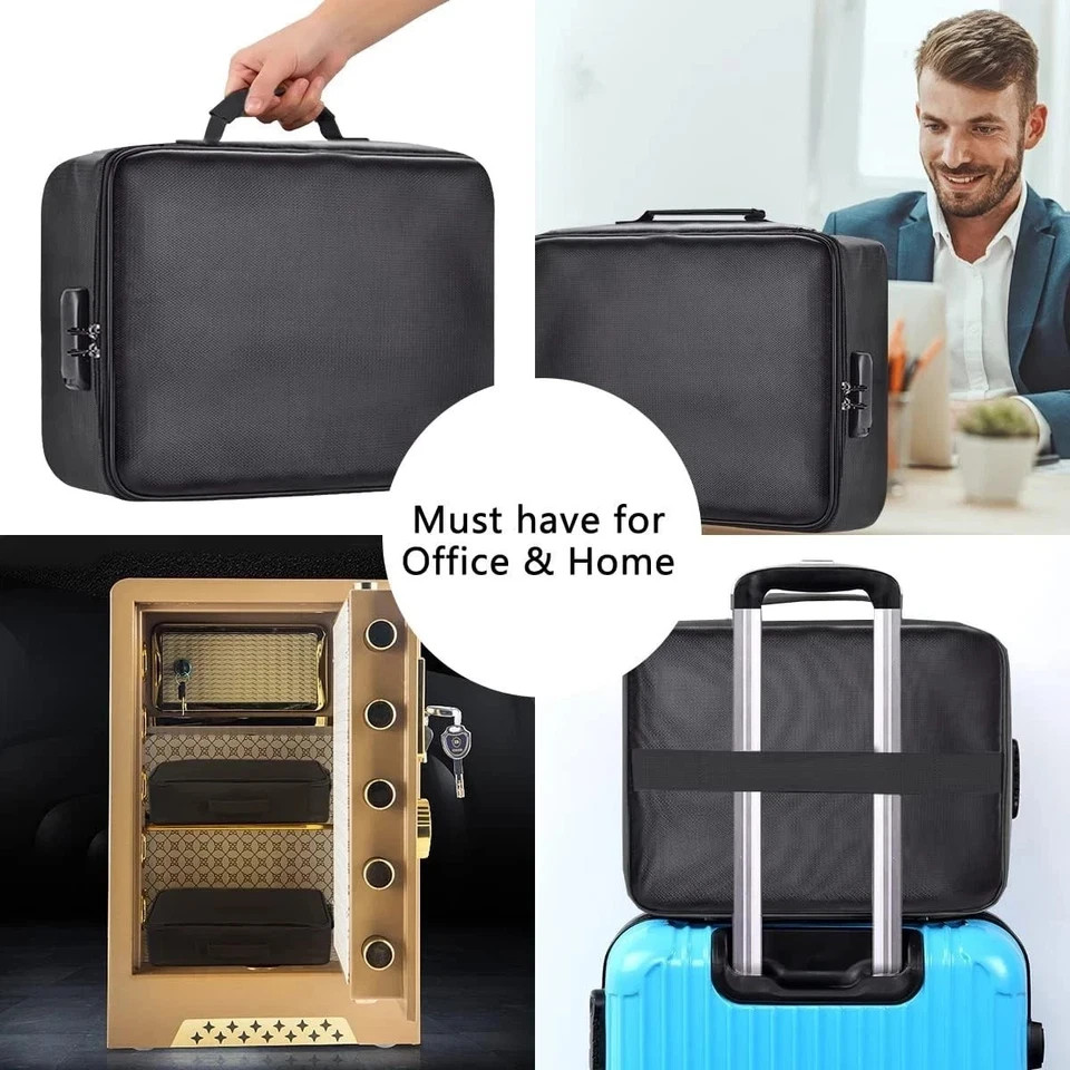 3-Layer Fireproof Document Box with Lock File Storage Box Waterproof Safe Bag US