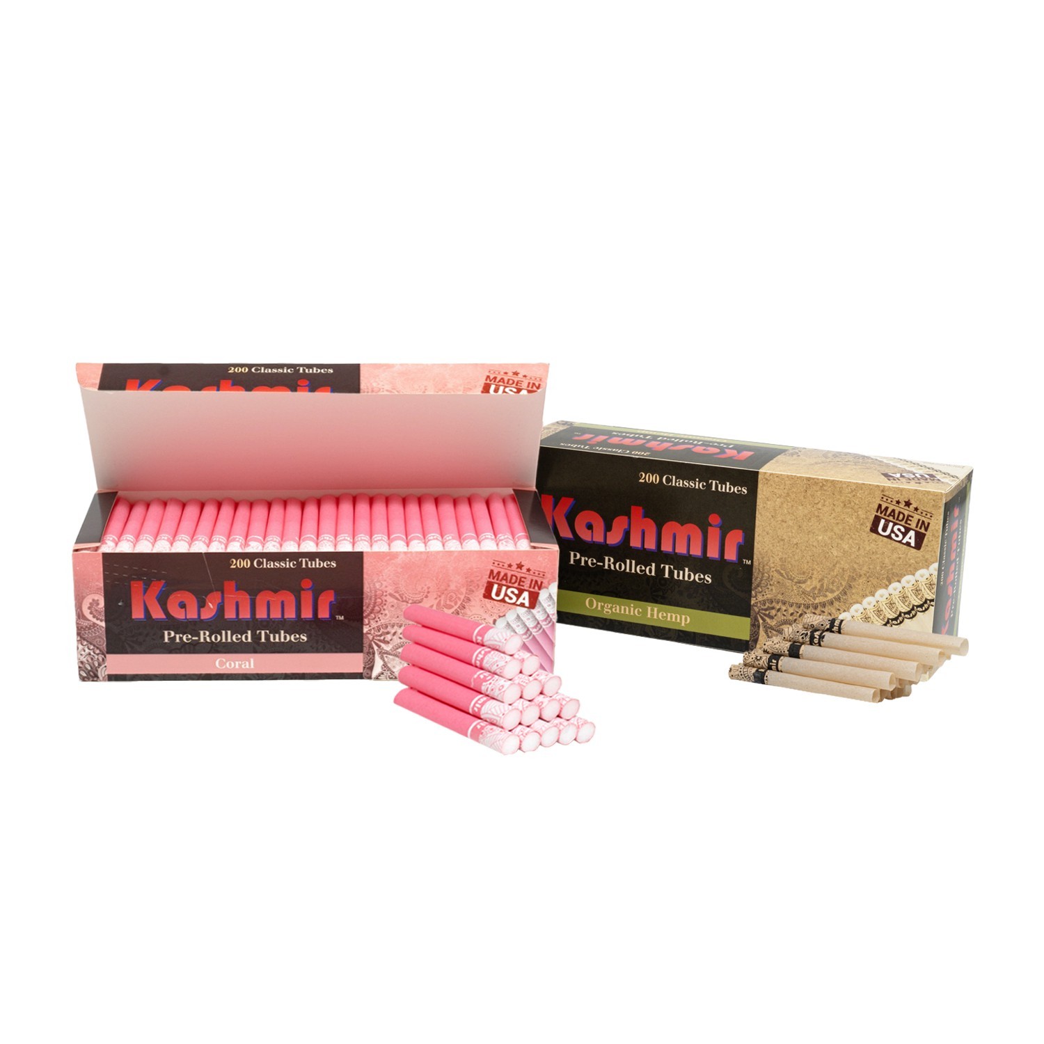 Kashmir Cigarette Tubes Coral &  Organic HMP King Size 84mm Combo Pack- 400 Ct
