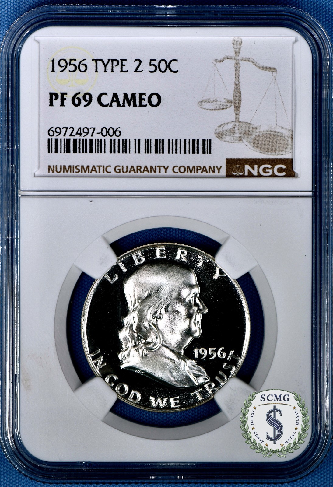 1956 Franklin Half Dollar NGC PF 69 CAMEO Type 2 - Heavy Snow and Spot Free!!!