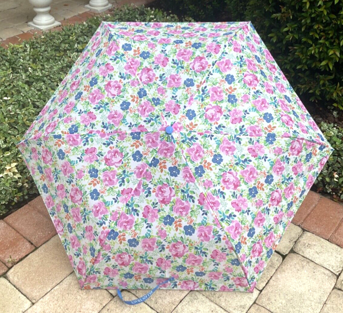 ELLEN TRACY WOMEN'S UMBRELLA FLOWERS BLUE PINK 42 INCH AUTO OPEN  NWT