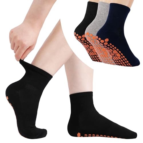 Non Slip Socks for Men House Socks with Grips 3 11-13 01 Black+gray+navy Blue