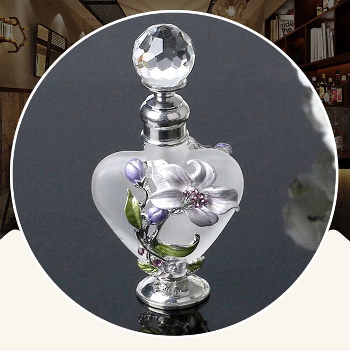 Delicate Orchid Perfume Bottle Heart Shape Crystal Comstic Refill Container 10ml