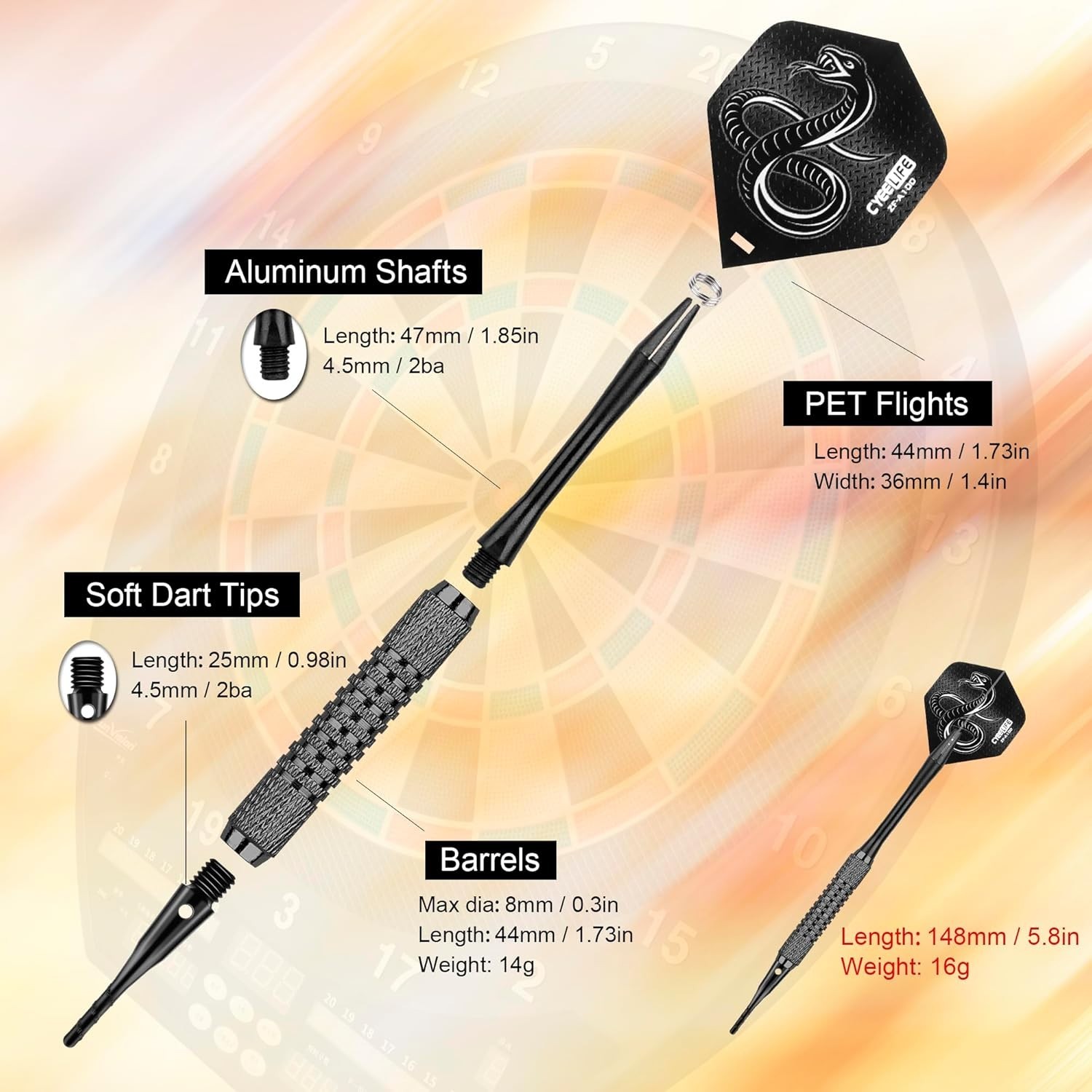 16g Soft Tip Darts Set with Extra Flights & Plastic Points for Beginners