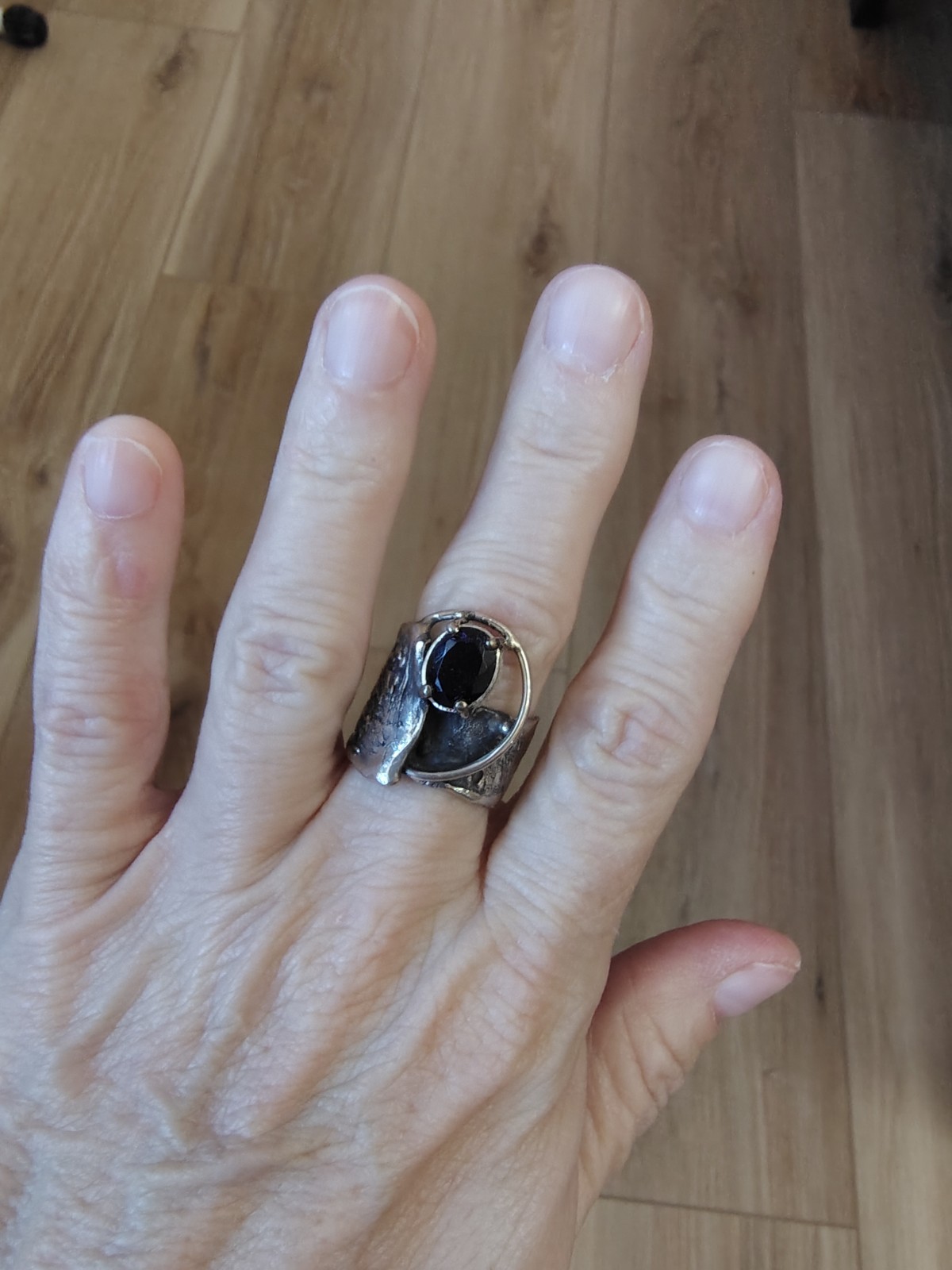 Handmade sterling cordierite ring