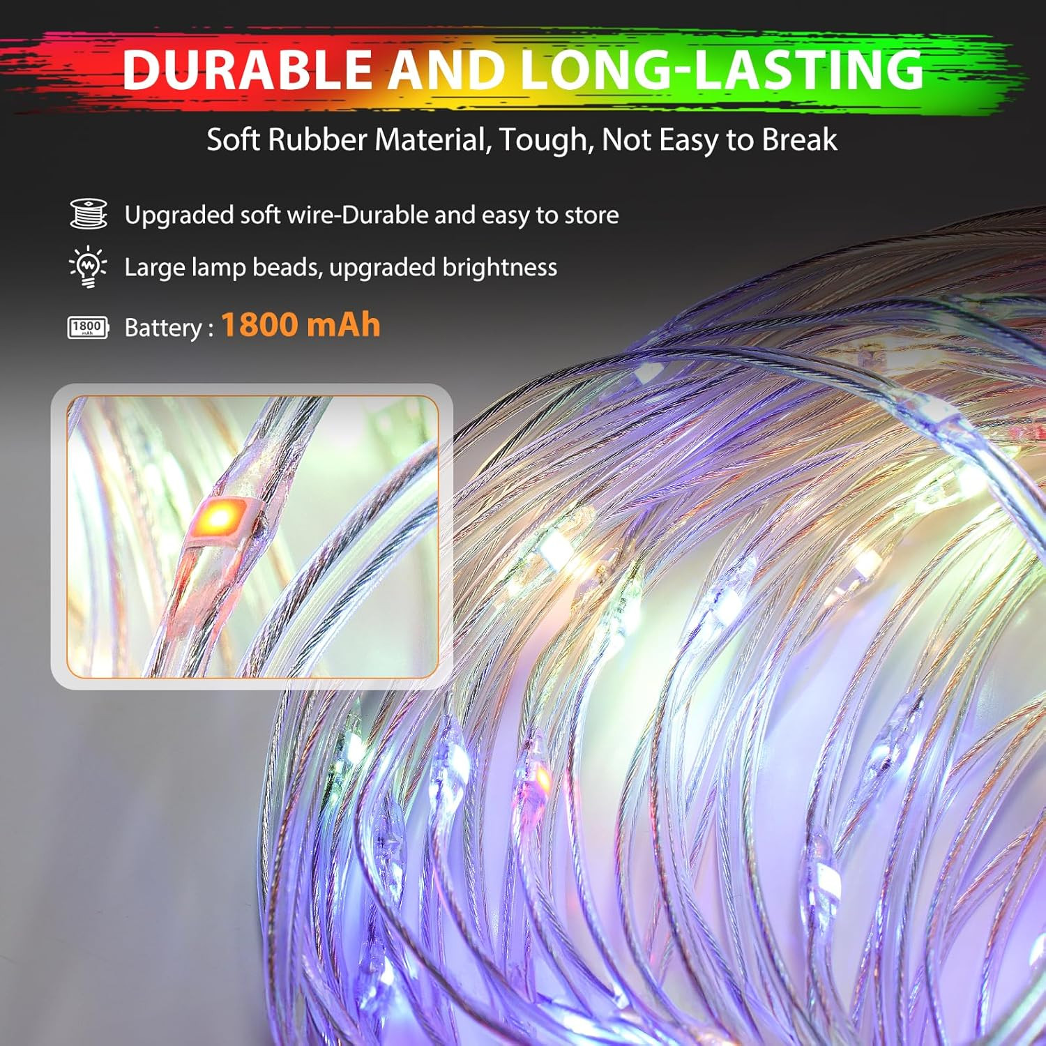 Camping String Lights, 4 in 1 Quick Storage 32.8FT Rechargeable Tent Lights with