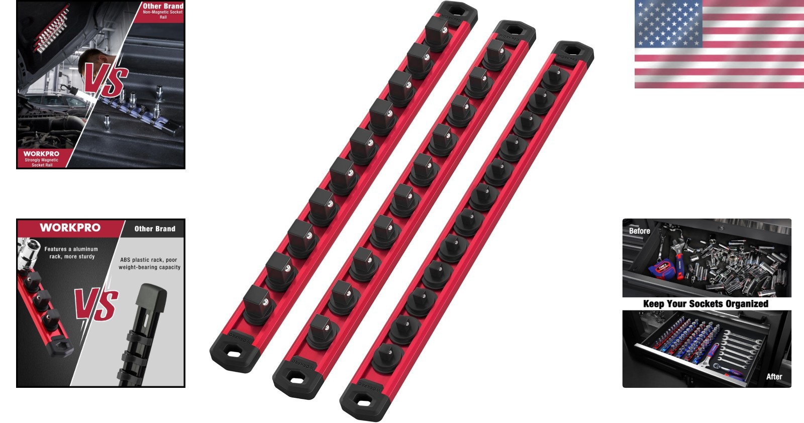 Aluminum Magnetic Socket Rail Kit with Clips - Efficient Storage Solution