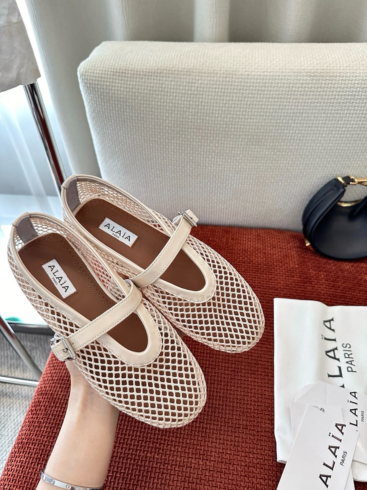 ALAIA Classic Mesh Woven Ballet Flats