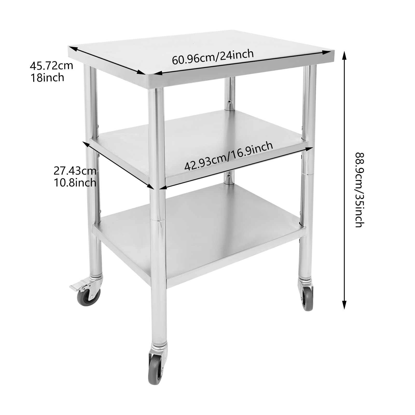 Work Table Commercial Work Table with Adjustable Under Shelves 3-Tier Work Table