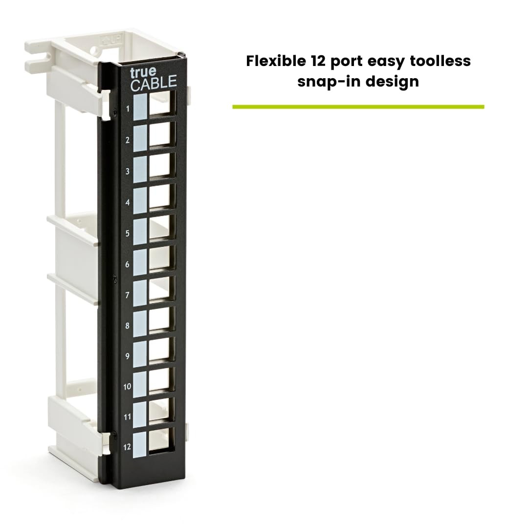Cat6A Shielded 12-Port Blank Toolless Modular Keystone Patch Panel, Wall Moun...