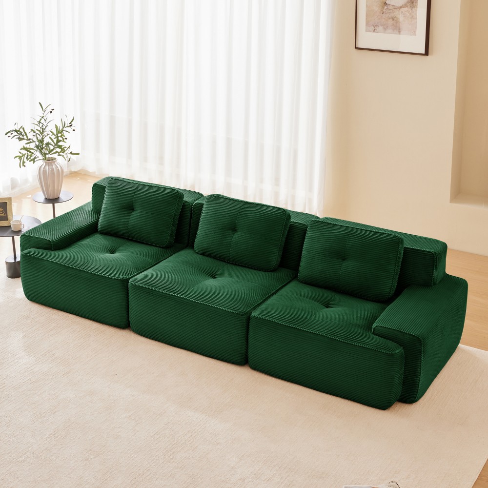 117" Modular Sectional Sofa w/ Corduroy Fabric, 3-Seater, Green